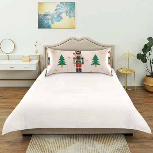 Christmas Tree Nutcracker Pillow Covers Silk Pillowcase for Hair and Skin with Envelope Closure Satin Pillowcase Standard Size Pillow Case for Sleeping Women Girls Boys Room (20x30 Inch)