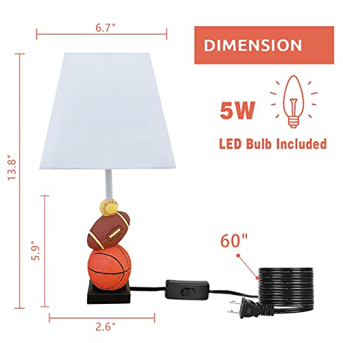 HERBESTBAY Kids Table Lamp, 14 Inch Football, Basketball & Baseball