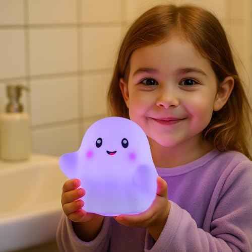 Halloween Cute Ghost Night Light for Kids-Touch+Squishy Silicone+2700k Eye-Safe LED+Fun Sounds,30-Min Timer,Dimmable,Nursery/Bedside/Bedroom Light - Gift for Boys&Girls&Baby&Toddler Cut Ghost Light