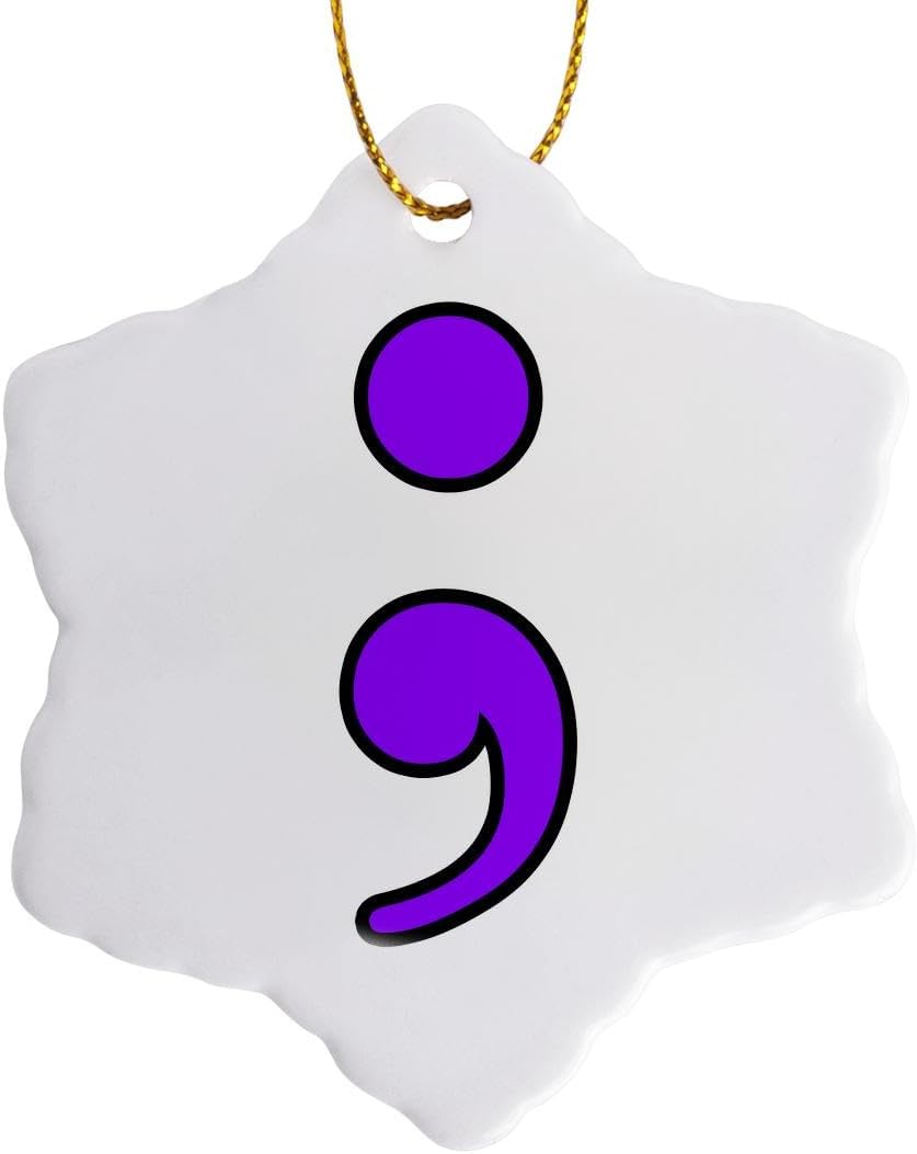 3-Inch Purple Semicolon Snowflake Ornament - Elegant Porcelain Holiday Decor