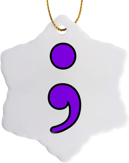 3-Inch Purple Semicolon Snowflake Ornament - Elegant Porcelain Holiday Decor