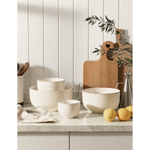 Mikiegy Ceramic Mixing Bowls Set of 4, Nesting Embossment Stoneware