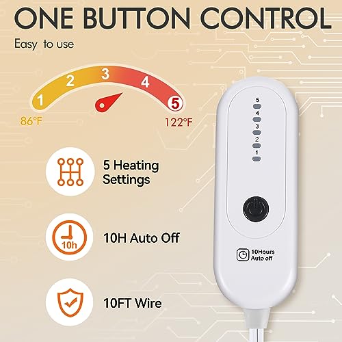 Heated Blanket Twin Size - 62"x84" Twin Size Electric Blanket with 5 Heating Levels & 10 Hours Auto Off, Fast Heating Blanket with ETL & FCC Certification for Bedroom Office Couch, Hunter Green