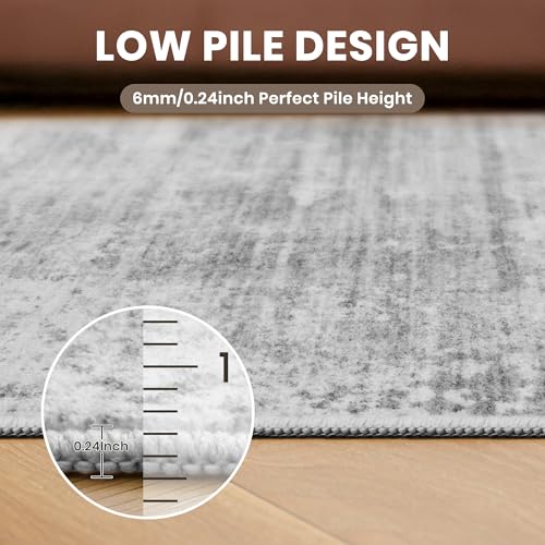 Grey 8x10 Abstract Area Rug with Non-Slip Backing, Washable and Stain-Resistant