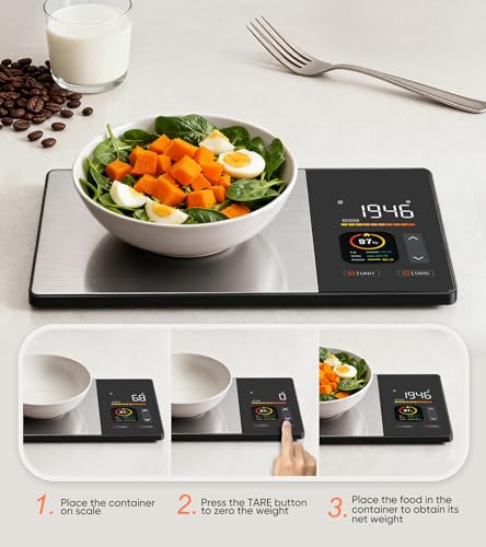 KUAIVO Black Food Scale with Nutritional Calculator, TFT Display, 23 Nutrients