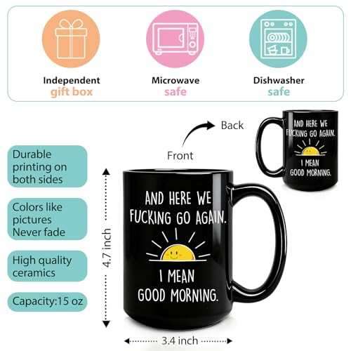 Funny Coffee Mug Gift for Men Women - Here We F cking Go Again - Adult Humor Drinkware