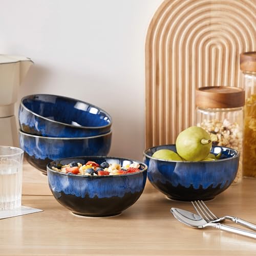 5.8 Inch Navy Blue Starry Ceramic Soup Bowl - Set of 4, Microwave & Dishwasher Safe