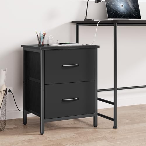 Vagusicc 2-Pack Black Nightstands with Charging Station, USB & Power Outlets
