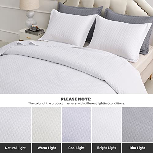 Maple&Stone White Chevron Quilt Set Queen Size with Pillow Shams - Lightweight & Breathable Bedspread, 90x96 Inches