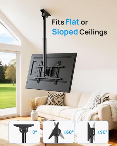 Ceiling TV Mount for 37-75 Inch Flat & Curved TVs - Adjustable & Swivel