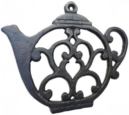 Cast Iron Teapot Trivet for Hot Pots - Black Kitchen & Dining Decor, 8x6.1 Inches