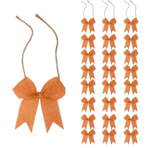 24 Pcs 3 Inch Mini Buffalo Plaid Check Ribbon Bow Smal Bows for Crafts Sewing Scrapbook Wedding Christmas Halloween Thanksgiving Decorations (Orange)