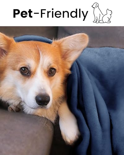 blunique Navy Fleece Blanket Twin XL Size, Soft Cozy Blankets for Bed and Couch, Machine Washable Luxury Microfiber, Lightweight Portable Plush Blanket for Travel, Camping, Pets, Women, Adults