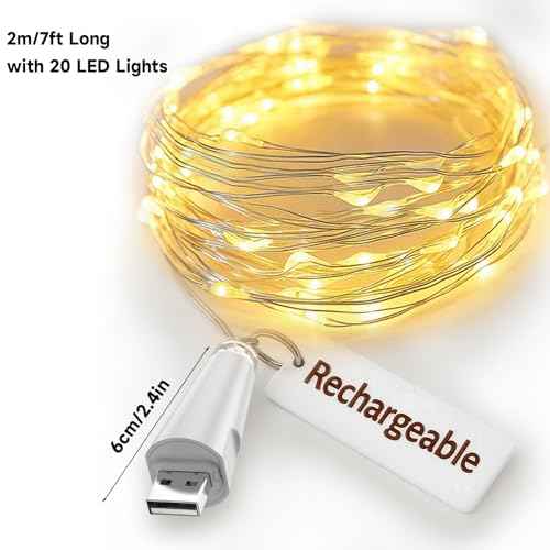 Fairy Lights USB Rechargeable Battery Operated, 7ft 20 LED String Lights Indoor for Bedroom Mason Jars Wedding Table Centerpieces Decorations Christmas Party Decor(Warm, 3 Pack)