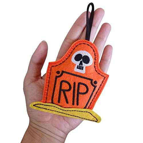 Halloween Ornaments - Set of 6 Plush Felt Handmade Decor - Broom, Jack-o'-Lantern, Frankenstein, Witchcraft, Eyeball, RIP Tomb Design - Halloween Ornaments for Tree