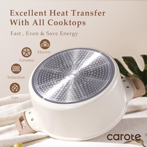 Cream White 8-Quart Nonstick Stock Pot with Lid - Granite Coating