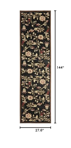 SAFAVIEH Lyndhurst Collection Runner Rug - 2'3" x 12', Black & Multi, Traditional Floral Design, Non-Shedding & Easy Care, Ideal for High Traffic Areas in Living Room, Bedroom (LNH552-9091)