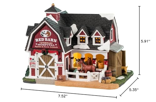 Lemax Red Barn Veterinary Hospital Lighted Village Building - Harvest Crossing