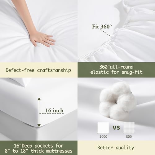 King Size Egyptian Cotton Sheet Set - 1000TC Sateen, Deep Pocket, Pearl White Variation