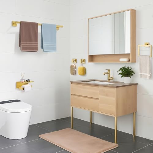 Brushed Gold Bathroom Hardware Set - 5-Piece Wall-Mounted Towel Rack Kit