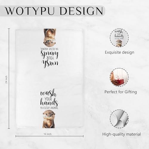 WOTYPU Sea Otter Gift Hand Towels for Bathroom - Otter Lover Decor, 16x24 Inch, Variation B