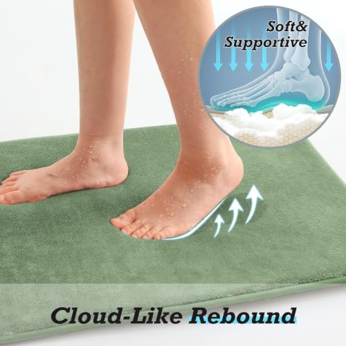 Bathroom Rugs Set 3 Pieces - Non-Slip Ultra Soft Velvet Bath Mat U-Shaped Contour Grey Green 17x24 + 20x24 + 20x32