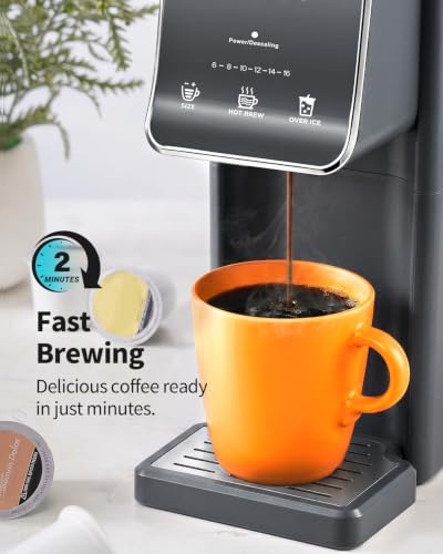 Single Serve Coffee Maker with K-Cup & Ground Compatibility, Hot & Iced Brew, 6-16oz, Gray