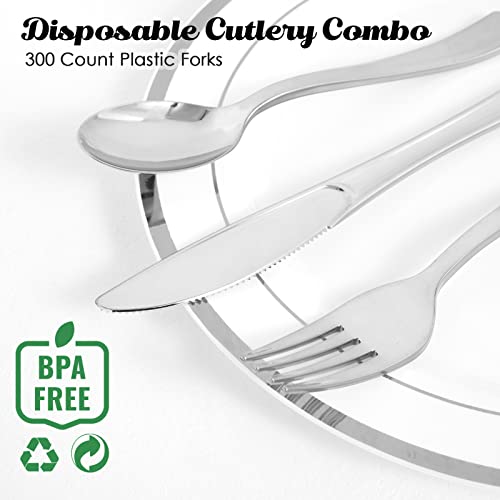 Disposable Silver Plastic Forks 300 Pack - Elegant Tableware for Parties & Events