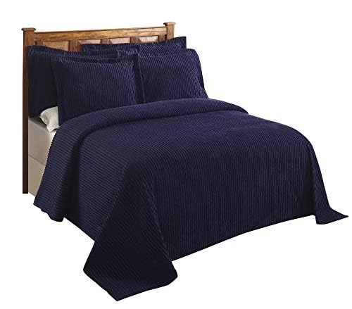 Better Trends Navy King Bedspread, 100% Cotton Tufted - Classic Stripe Coverlet, Soft & Cozy Bedding for All Seasons, Machine Washable - Jullian Collection