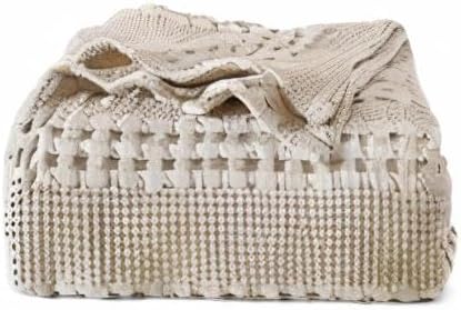 PHF 100% Cotton Waffle Weave Blanket - Soft, Lightweight & Breathable Queen Size | Light Taupe/Oatmeal, All-Season Comfort