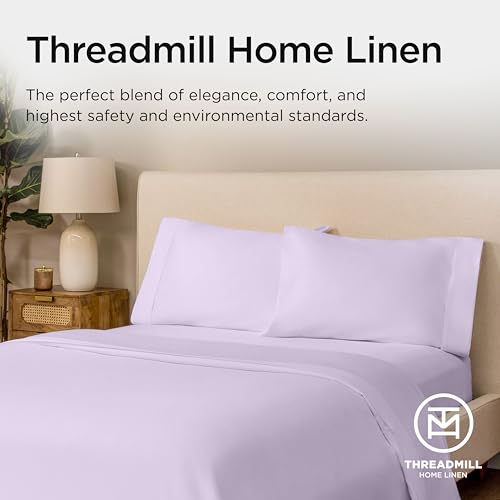 Threadmill 800TC Cotton Twin Sheet Set Lilac Solid Sateen Bed Linens