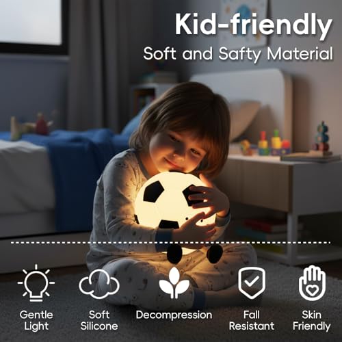 Soccer Silicone Night Light, Rechargeable Dimmable and Soft Touch Soccer Lamp with Timer, Nursery Room Decor and Gifts for Kids