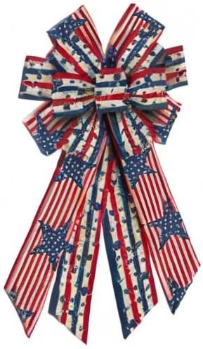 Skiennix Large Patriotic Bows - 4th of July Wreath Decor with American Stars & Stripes