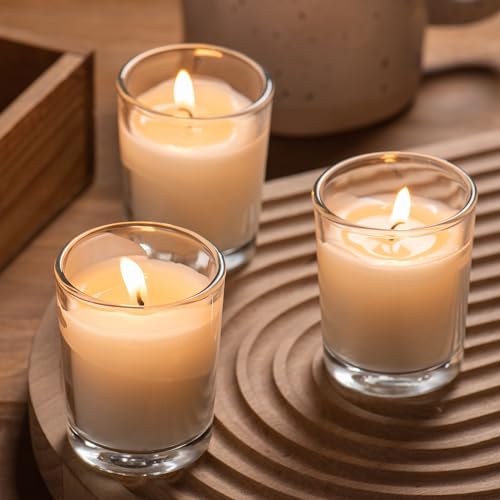 72 Pack Unscented Clear Glass Votive Candles - Hand Poured Wax, 8-10 Hour Burn Time