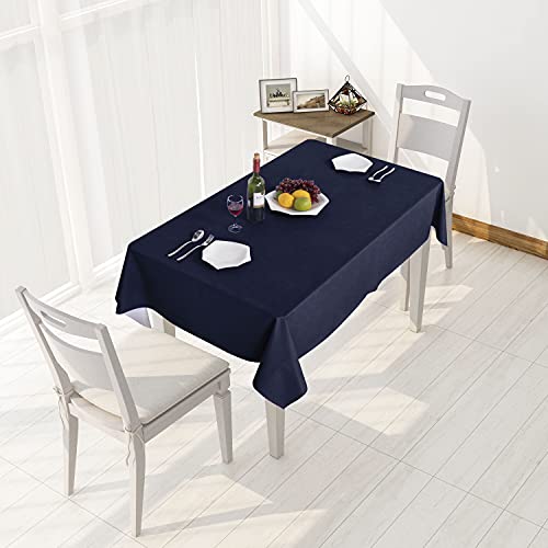 sancua 100% Waterproof Rectangle PVC Tablecloth - 54 x 140 Inch - Oil Proof Spill Proof Vinyl Table Cloth, Wipe Clean Table Cover for Dining Tables, Buffet Parties and Camping, Navy