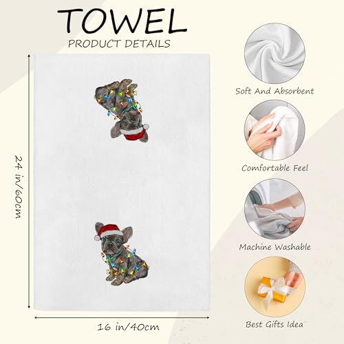 French Bulldog Kitchen Towels - Frenchie Navidad Christmas Decor, 16x24 Inch - Noaleviax
