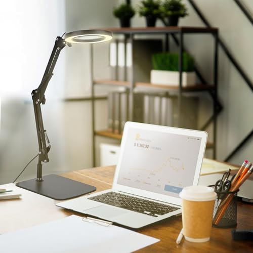 20-Inch Stand and Clamp LED Magnifying Desk Lamp with Real Glass Lens, Adjustable Light