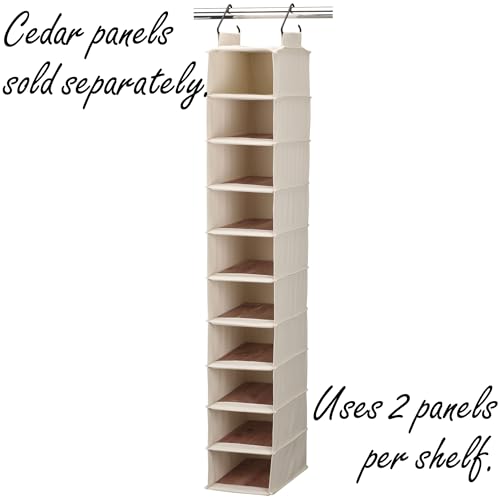 Off-White Hanging Shoe Organizer - 10 Wide Cubby Closet Storage with Cedarline Pockets