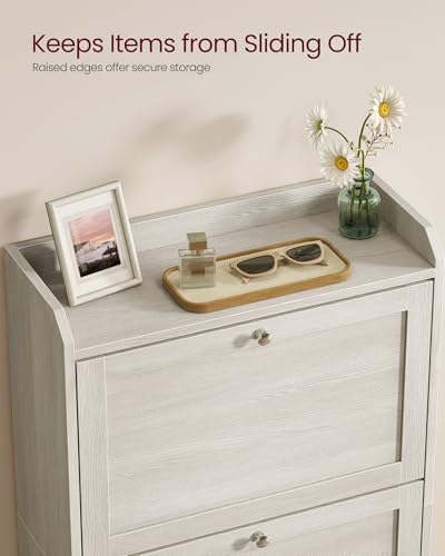 VASAGLE Oatmeal Beige Slim Shoe Storage Cabinet with 3 Flip Drawers, Holds 12-20 Pairs