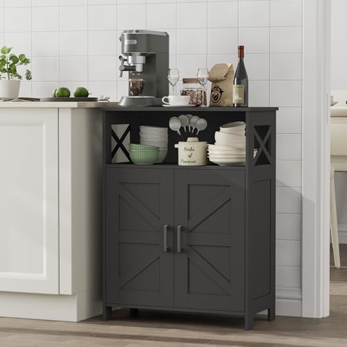 Homhedy Black Farmhouse Bathroom Storage Cabinet with Doors - 11.8"D x 23.6"W x 31.5"H