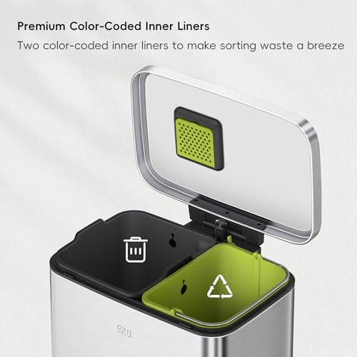 Dual Compartment Stainless Steel Trash Can with Soft-Close Lid - 25L+20L, Fingerprint-Resistant