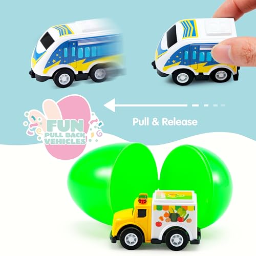 JOYIN 12 Pcs Prefilled Easter Eggs with Toys, Plastic Easter Eggs with Animal Cars for Kids Gift, Basket Stuffers, Classroom Prize Supplies, Party Favors