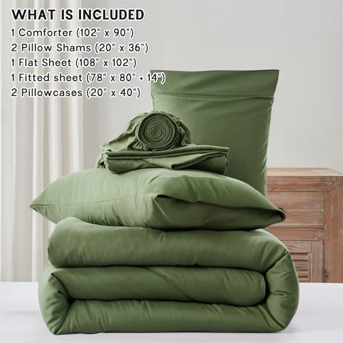 Anluoer King Size Olive Green Comforter Set 7 Piece Bed in a Bag