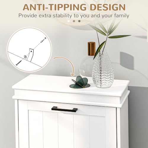 HOMCOM Narrow White Shoe Cabinet with 2 Flip Drawers - Entryway Storage