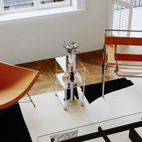 Acrylic Rolling Side Table - 3 Tier Movable End Table with Lockable Wheels
