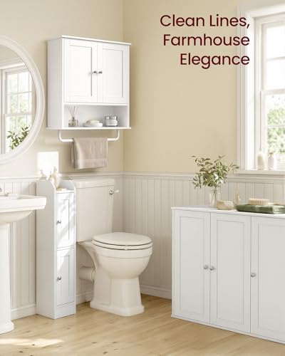VASAGLE Wall Mounted Bathroom Cabinet with Towel Rod - Cloud White, 20" Rectangular, 2 Doors