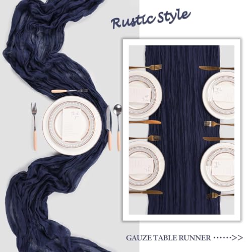 Heneger Navy Blue 16 Pack 10ft Cheesecloth Table Runners – 23 x 120 in (55 x 300 cm), Navy Blue, 16 Pcs