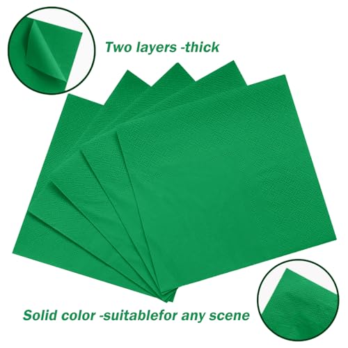 Emerald Green 100-Pack 2-Ply Cocktail Napkins 5x5in (10x10in Unfolded) for Weddings Parties