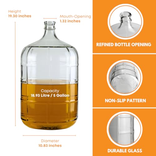 FastRack 5 Gallon Italian Glass Carboy | Clear Fermenter for Wine & Beer | For Home Brewing, Fermentation Jar & Storage | Durable Wine Fermenting Jug | #7 Stopper NOT INCLUDED