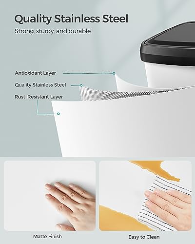 SONGMICS 13-Gallon Stainless Steel Kitchen Trash Can with Soft Close & White/Black Variation